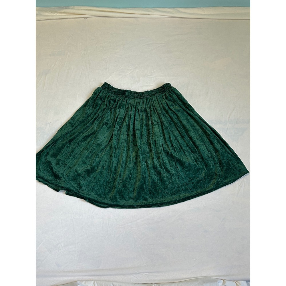 Vintage Bonjour Green Crushed Velvet Skirt Womens Large Elastic Waist Skater USA